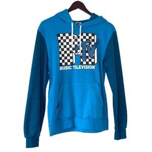 MTV Men's Hoodie Sweatshirt with MTV Spell Out in Checkerboard Print  Size Small